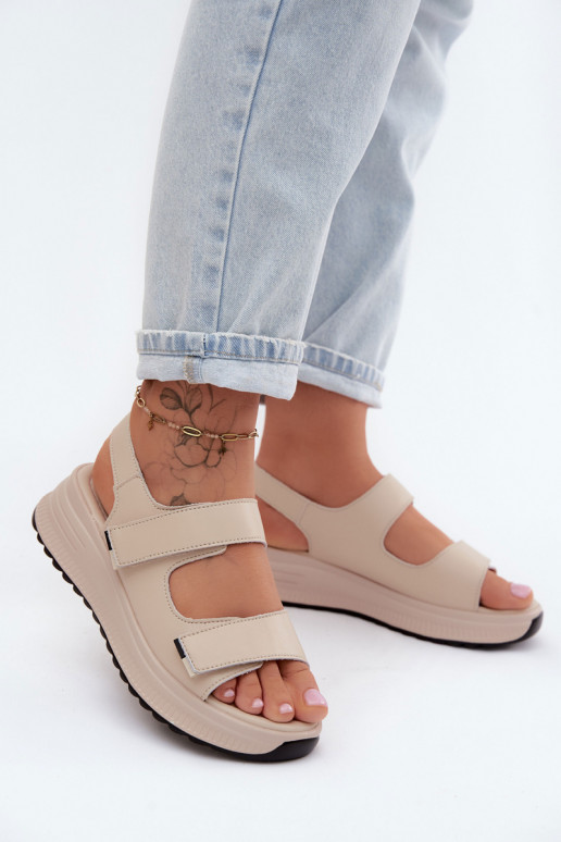 Sandfarbene Damen-Platformsandalen mit klebenden Verschlüssen Jemela