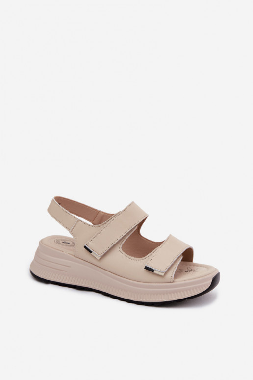 Sandfarbene Damen-Platformsandalen mit klebenden Verschlüssen Jemela