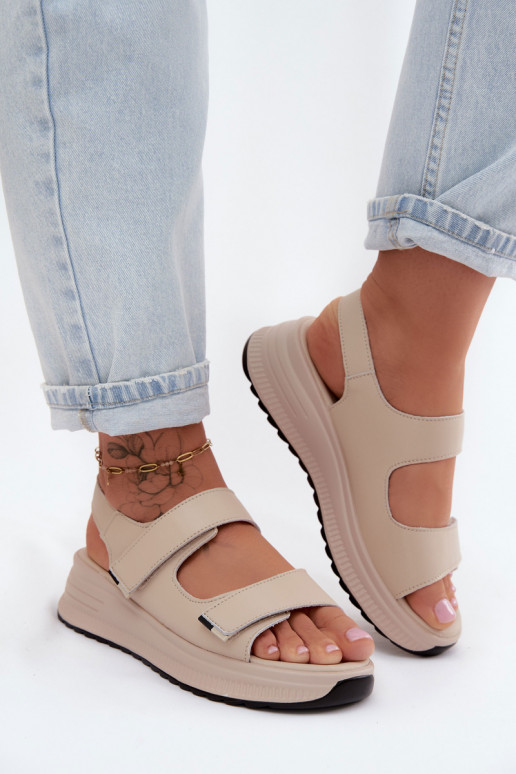 Sandfarbene Damen-Platformsandalen mit klebenden Verschlüssen Jemela