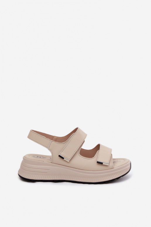 Sandfarbene Damen-Platformsandalen mit klebenden Verschlüssen Jemela