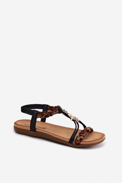 Schwarze Damen-Sandalen mit Riemen und Leopardenmustern Nusoreth