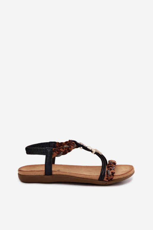 Schwarze Damen-Sandalen mit Riemen und Leopardenmustern Nusoreth