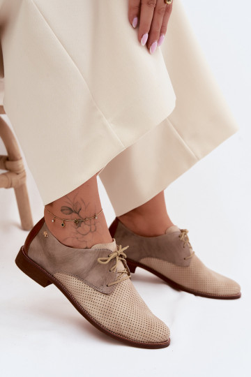 Elegante sand- und braune Damen-Lederschuhe mit Schnürsenkeln Zazoo 4238