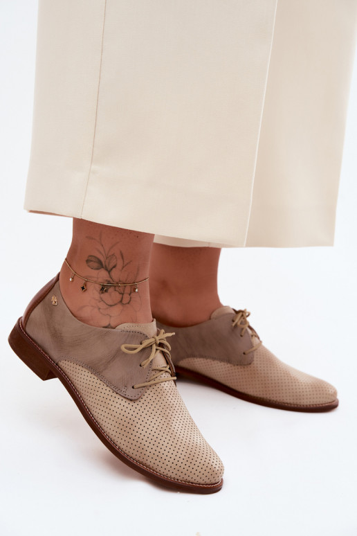 Elegante sand- und braune Damen-Lederschuhe mit Schnürsenkeln Zazoo 4238