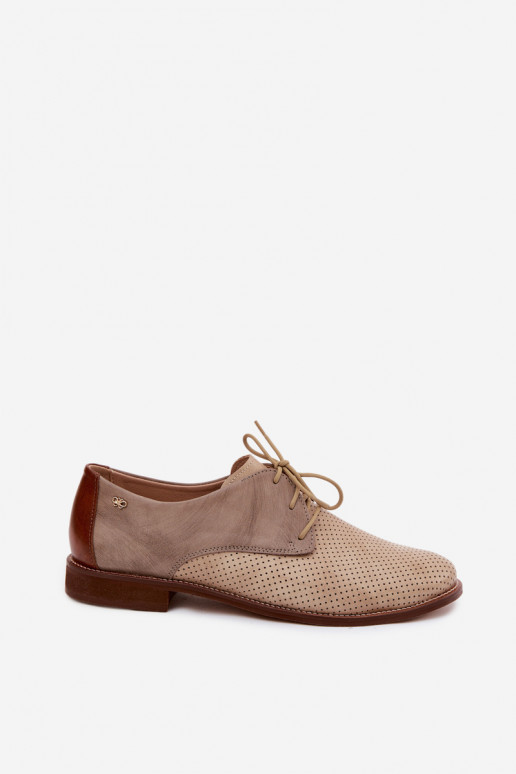 Elegante sand- und braune Damen-Lederschuhe mit Schnürsenkeln Zazoo 4238