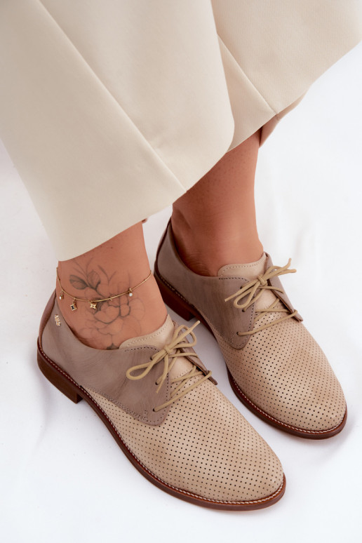 Haut Schuhe Feminin Eleganter Stil mit Schnürsenkeln Zazoo 4238 Beige-braune Farbe