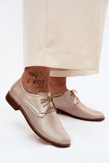 Elegante goldene Damen-Lederschuhe mit Schnürsenkeln Zazoo 4238