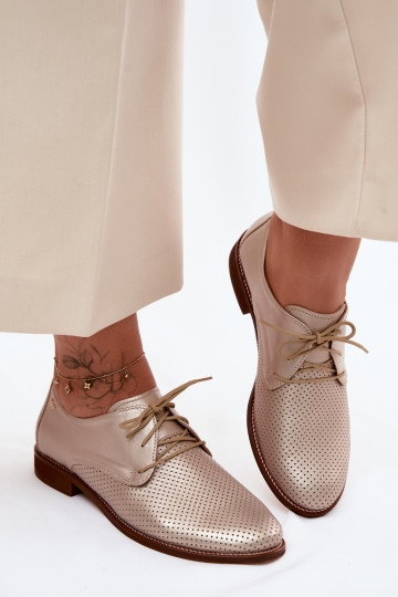 Elegante goldene Damen-Lederschuhe mit Schnürsenkeln Zazoo 4238 2