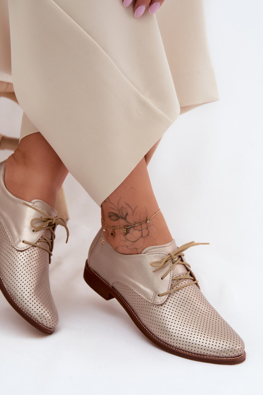 Haut Schuhe Feminin Eleganter Stil mit Schnürsenkeln Zazoo 4238 goldene Farbe