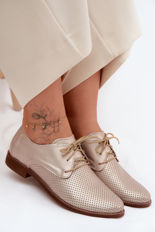 Haut Schuhe Feminin Eleganter Stil mit Schnürsenkeln Zazoo 4238 goldene Farbe