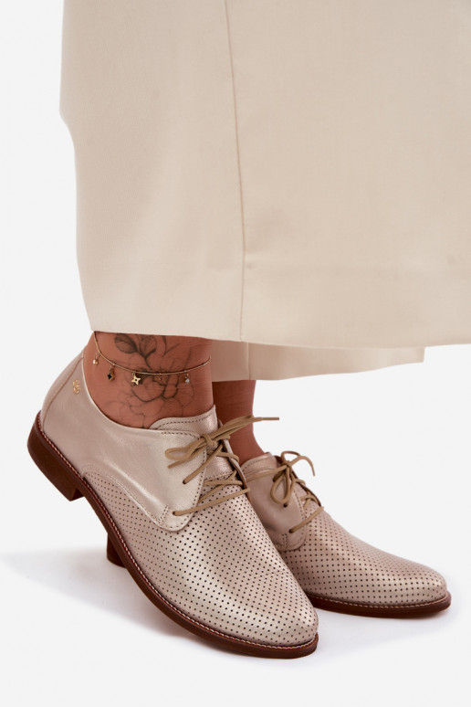 Elegante goldene Damen-Lederschuhe mit Schnürsenkeln Zazoo 4238