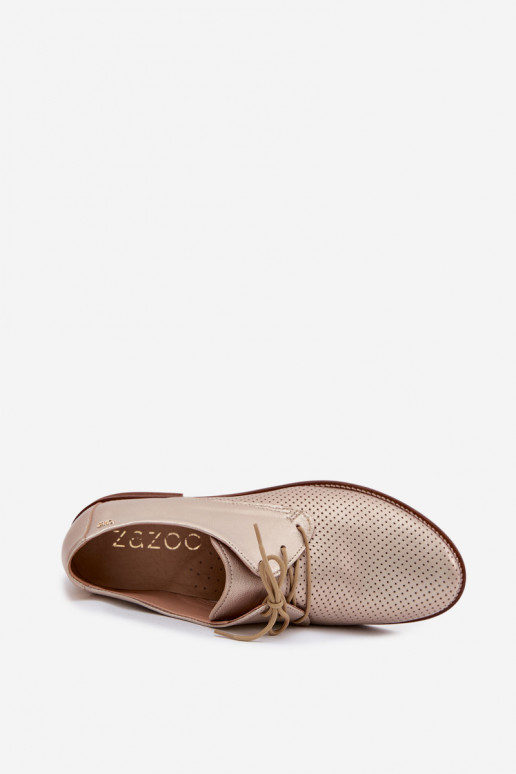 Elegante goldene Damen-Lederschuhe mit Schnürsenkeln Zazoo 4238