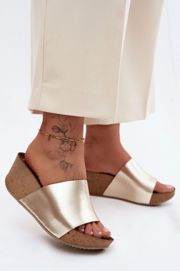 Zazoo 40291 Lederhausschuhe Feminin Ermöglicht KorkoZuym Koturnie goldene Farbe 2