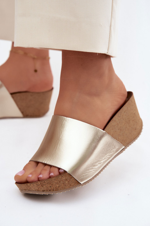 Zazoo 40291 Lederhausschuhe Feminin Ermöglicht KorkoZuym Koturnie goldene Farbe