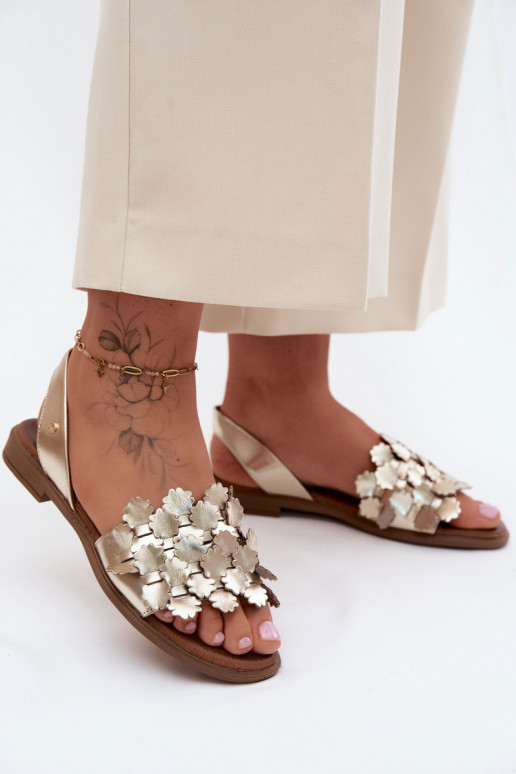 Elegante goldene Damen-Sandalen mit breiten Absätzen Zazoo 40468