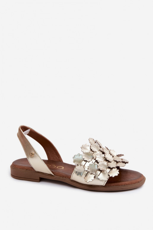 Elegante goldene Damen-Sandalen mit breiten Absätzen Zazoo 40468