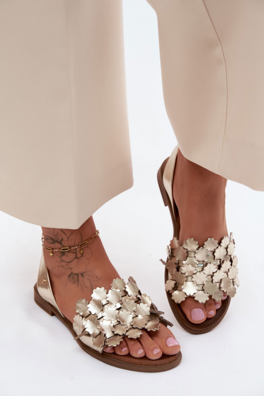 Elegante goldene Damen-Sandalen mit breiten Absätzen Zazoo 40468