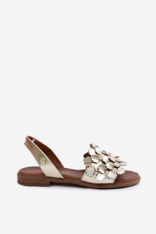 Elegante goldene Damen-Sandalen mit breiten Absätzen Zazoo 40468