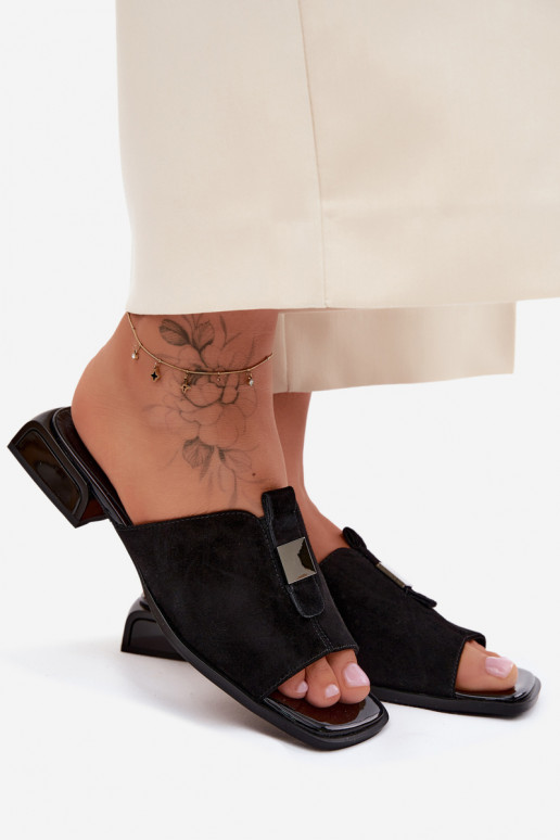 Eleganter Stil Damenhausschuhe natürliches INildlederoZua D&A JC61-1002 schZuarze Farbe