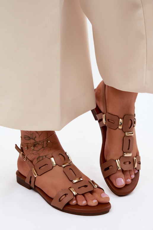 Flache Sandalen für Damen S.Barski PL61-0903 braune Farbe