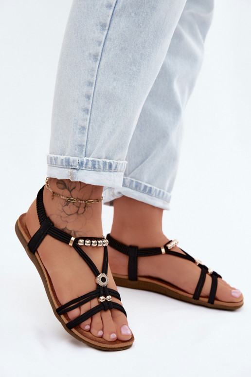 Flache Sandalen für Damen mit Streifen schZuarze Farbe Zelda