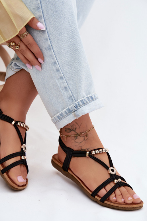 Flache Sandalen für Damen mit Streifen schZuarze Farbe Zelda