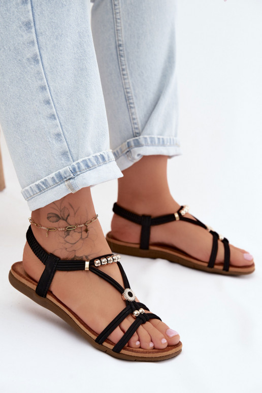 Schwarze flache Sandalen für Damen mit Riemen Zelda