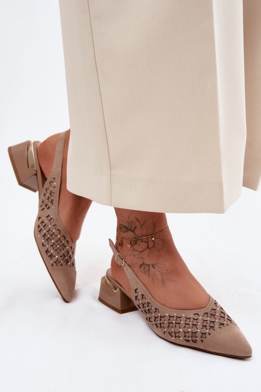 Haut INildledersandalen für Damen mit durchbrochenen Elementen mit Netz Klocke D&A CR61-3004 Beige