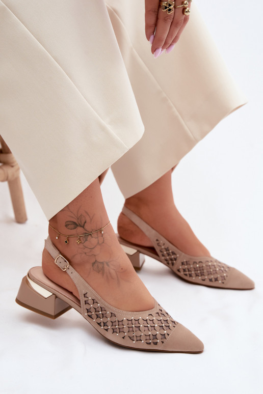 Haut INildledersandalen für Damen mit durchbrochenen Elementen mit Netz Klocke D&A CR61-3004 Beige