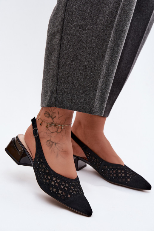 Haut INildledersandalen für Damen mit durchbrochenen Elementen mit Netz Klocke D&A CR61-3004 schZuarze Farbe