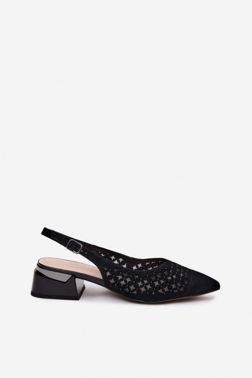 Schwarze Wildledersandalen mit durchbrochenen Elementen und Netz Klocke D&A