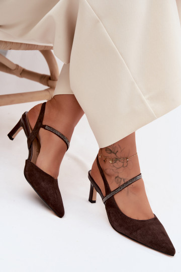 Haut Elegante High Heels aus INildleder Ze Zdobionym Streifenem D&A CR61-3048 CzekoladoZue