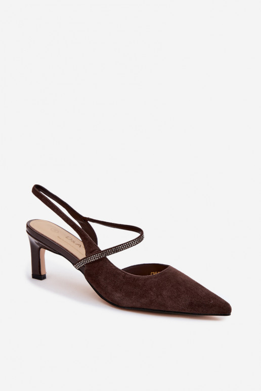 Haut Elegante High Heels aus INildleder Ze Zdobionym Streifenem D&A CR61-3048 CzekoladoZue