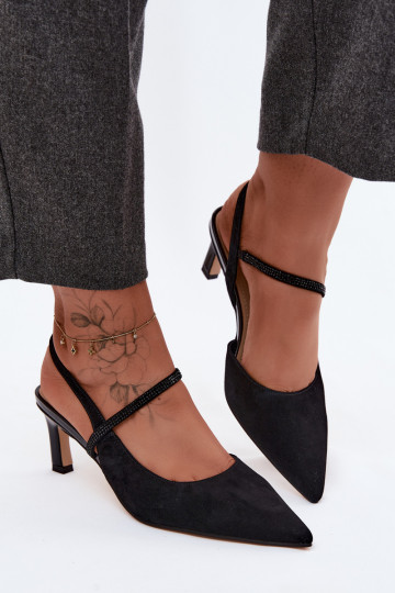Schwarze elegante Wildlederschuhe mit dekorativen Riemen D&A 2