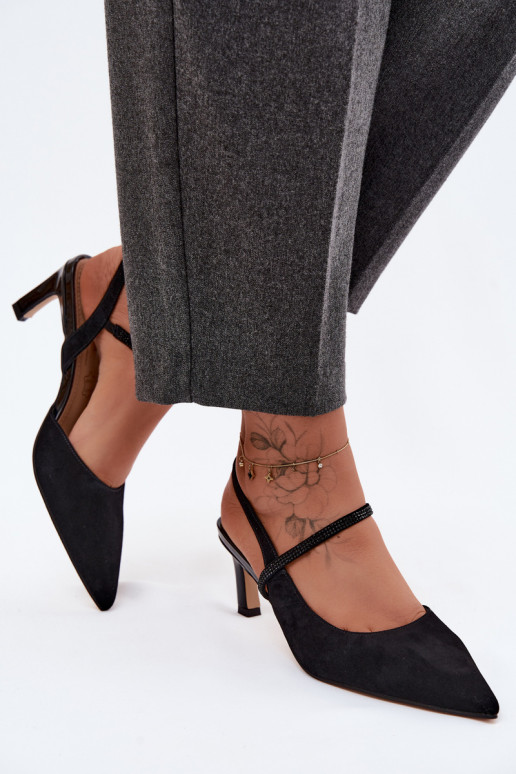 Haut Elegante High Heels aus INildleder Ze Zdobionym Streifenem D&A CR61-3048 schZuarze Farbe