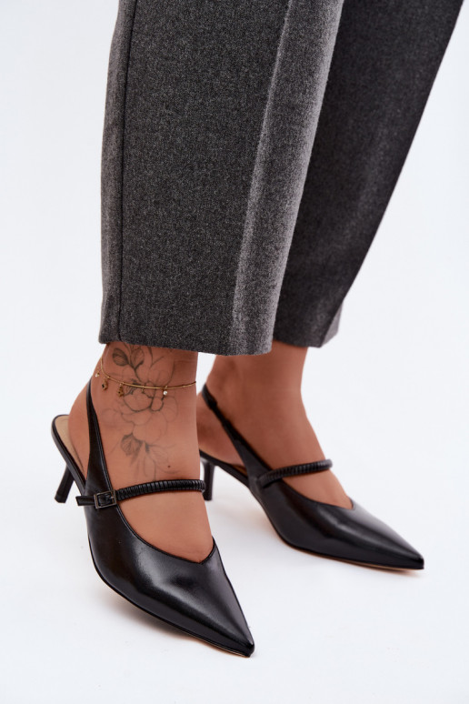 Haut Schuhe Sandalen mit hohen Absätzen mit Riemen D&A CR61-3046 schZuarze Farbe