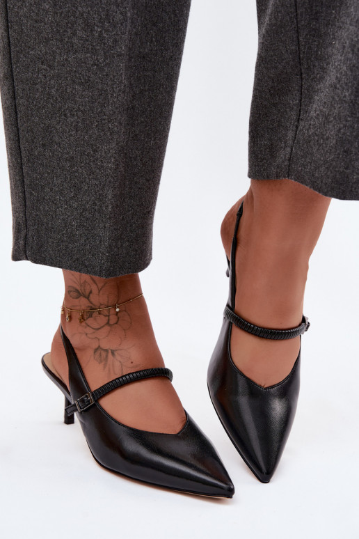 Haut Schuhe Sandalen mit hohen Absätzen mit Riemen D&A CR61-3046 schZuarze Farbe