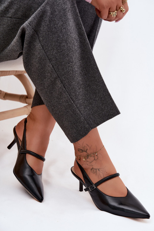 Haut Schuhe Sandalen mit hohen Absätzen mit Riemen D&A CR61-3046 schZuarze Farbe