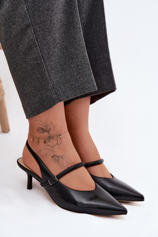 Haut Schuhe Sandalen mit hohen Absätzen mit Riemen D&A CR61-3046 schZuarze Farbe