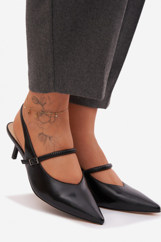 Haut Schuhe Sandalen mit hohen Absätzen mit Riemen D&A CR61-3046 schZuarze Farbe