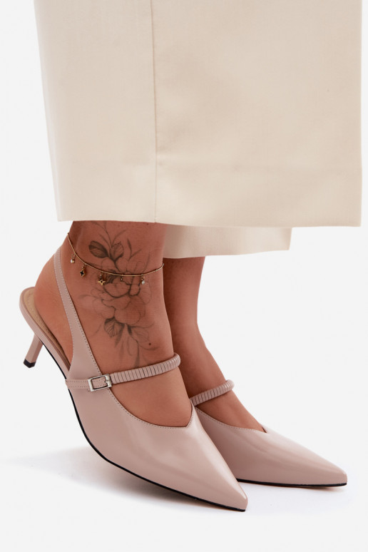 Haut Schuhe Sandalen mit hohen Absätzen mit Riemen D&A CR61-3046 Beige