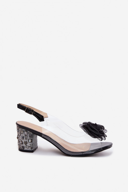 Schwarze transparente Sandalen mit Absätzen und funkelnden Nieten D&A