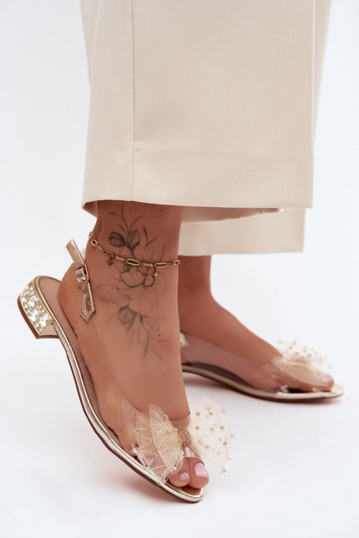 Damen transparente Sandalen mit Schleifen D&A MR61-9001 gold