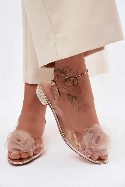 Damen transparente Sandalen mit Rosen D&A MR61-9003 gold