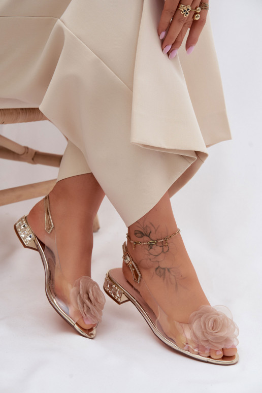 Damen transparente Sandalen mit Rosen D&A MR61-9003 gold