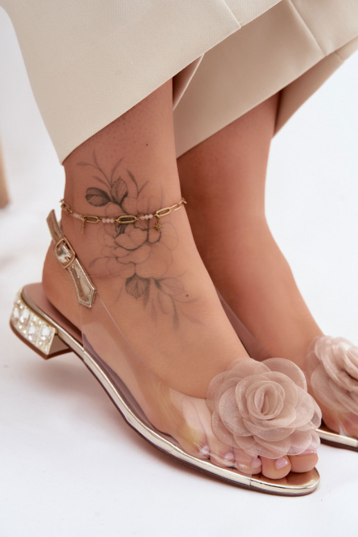 Damen transparente Sandalen mit Rosen D&A MR61-9003 gold