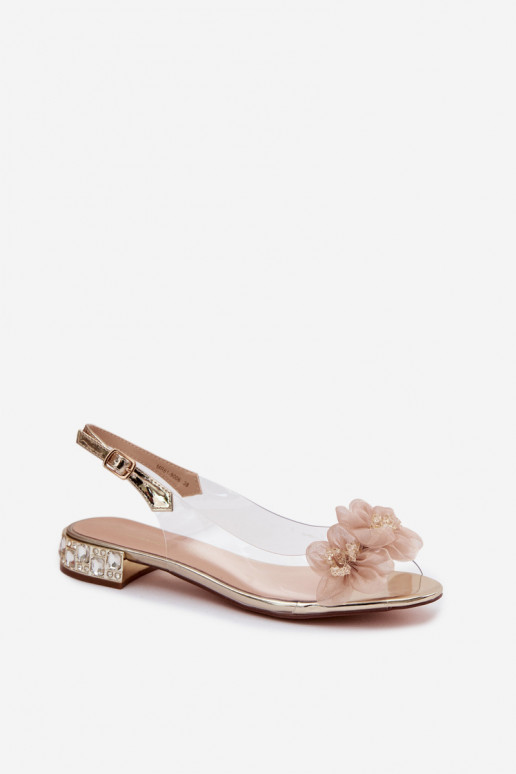 Transparente Sandalen mit funkelnden Steinen und Netzblumenmotiven D&A MR61-9006 gold