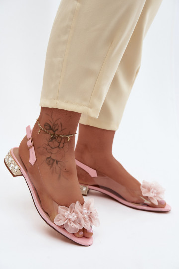 Transparente Sandalen mit funkelnden Steinen und Netzblumenmotiven D&A MR61-9006 rosa