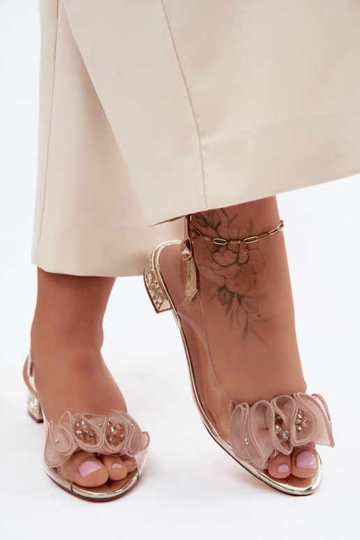 Damensandalen Durchschauen mit leuchtenden Augen D&A MR61-9002 goldene Farbe