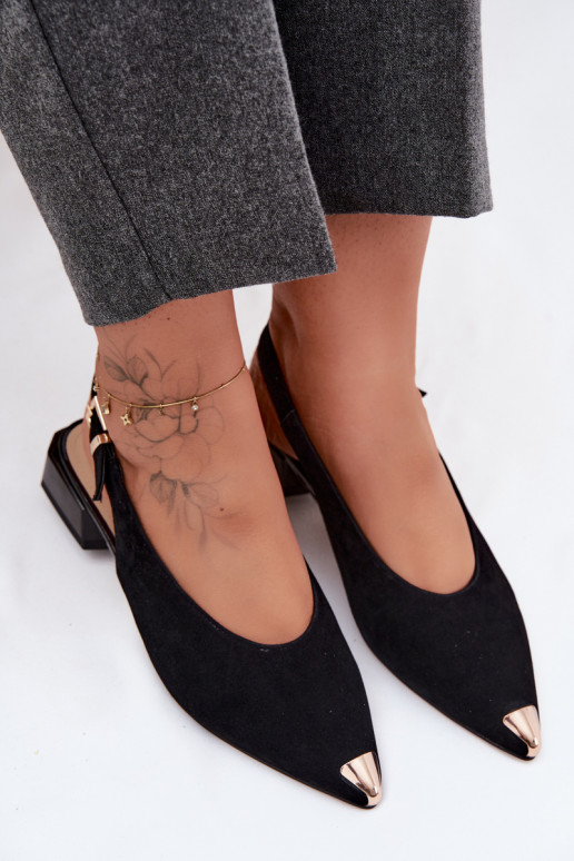 Haut INildledersandalen für Damen Auf niedrigem Absatz D&A CR61-3050 schZuarze Farbe